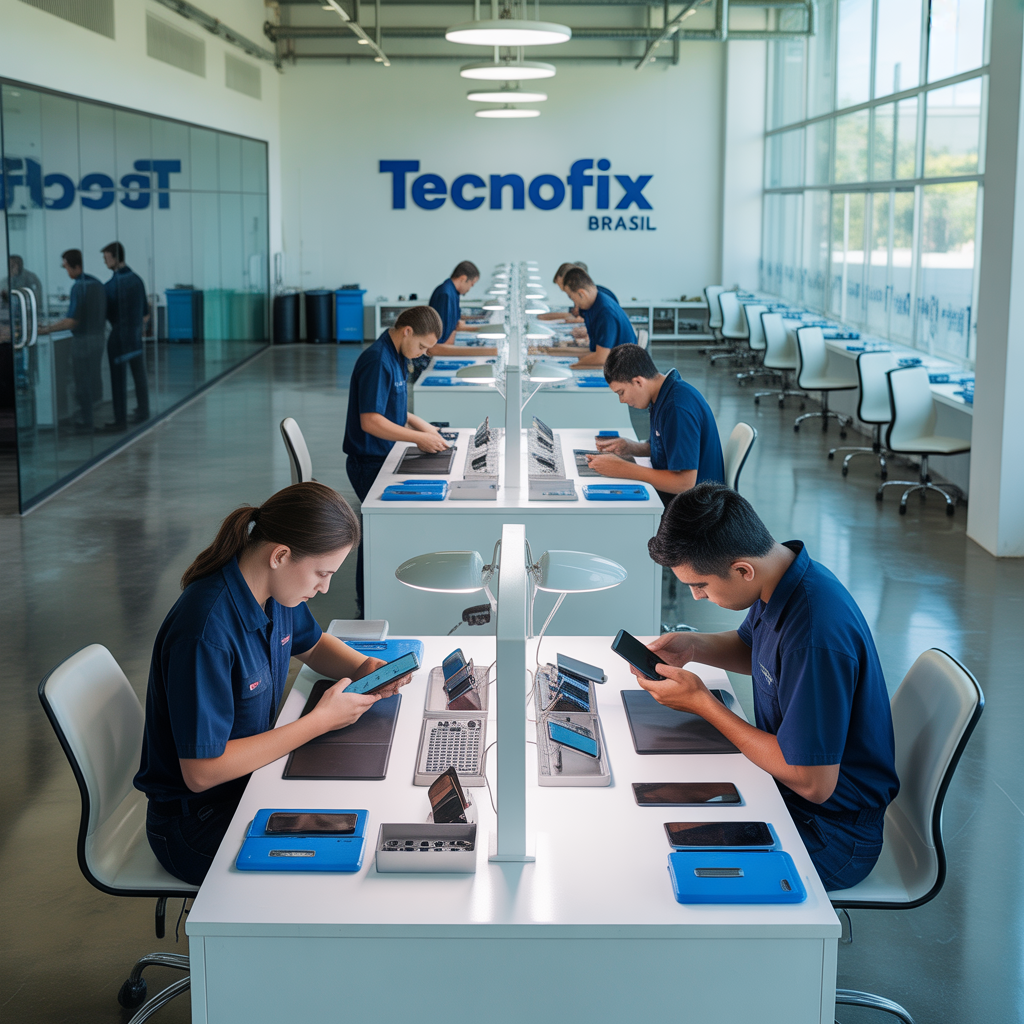 Interior de las instalaciones de TecnoFix Brasil, moderno y organizado
