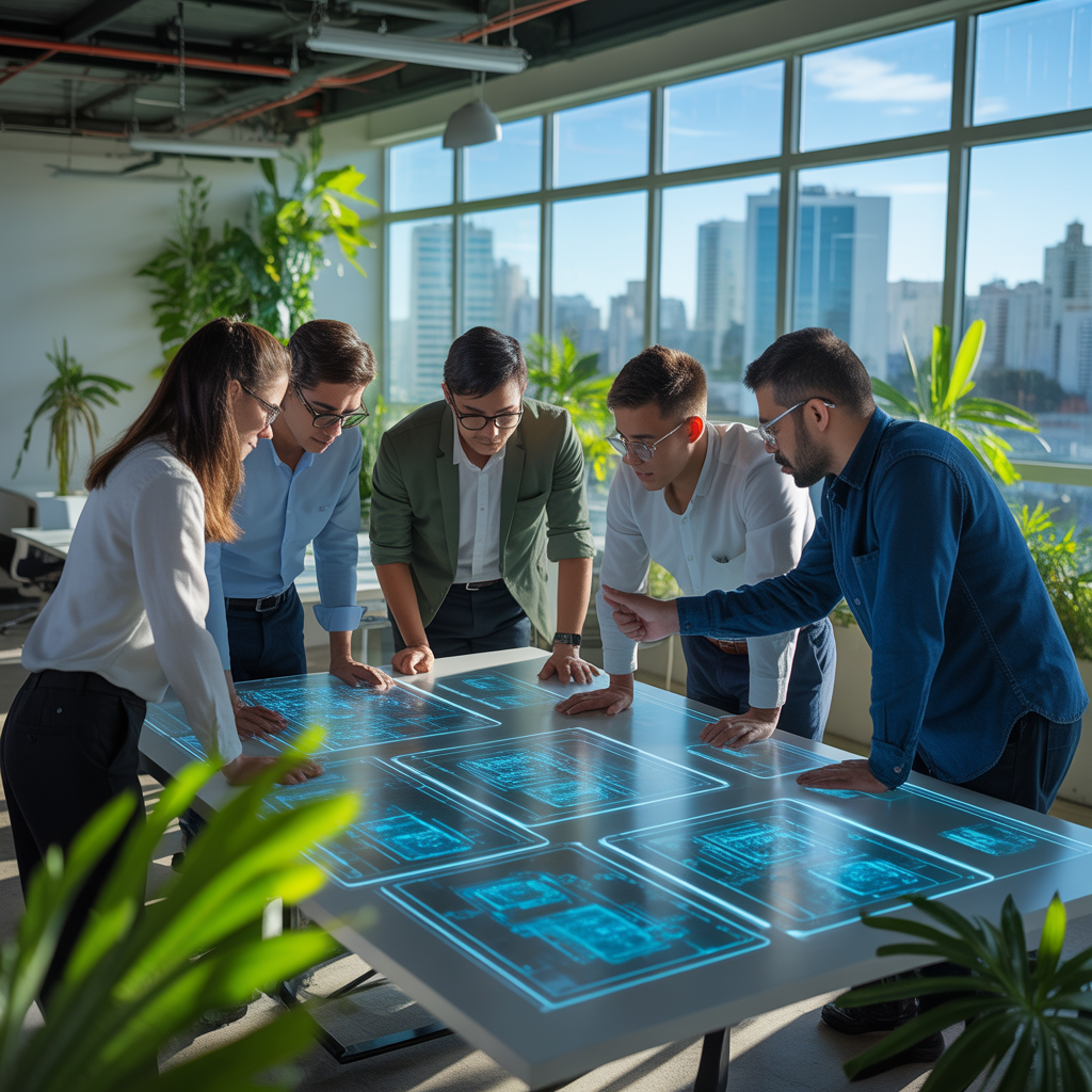 Equipo de TecnoFix Brasil trabajando en un entorno moderno y colaborativo